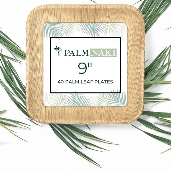 PALM NAKI Platos cuadrados de hojas de palma (40 unidades) – Vajilla desechable, ecológica, de bambú compostables y biodegradables (platos de 9 pulgadas) - Image 9