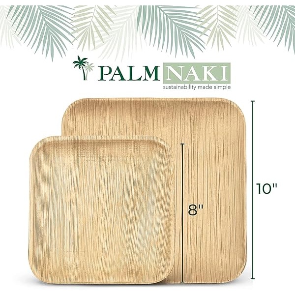 PALM NAKI - Platos de hoja de palma ecológicos, cuadrados de 10 pulgadas, estilo bambú (paquete de 40), vajilla sostenible, decorativa y compostable (platos de 10 pulgadas) - Image 4