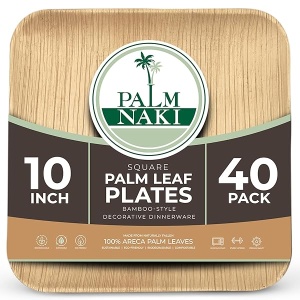 PALM NAKI - Platos de hoja de palma ecológicos, cuadrados de 10 pulgadas, estilo bambú (paquete de 40), vajilla sostenible, decorativa y compostable (platos de 10 pulgadas)