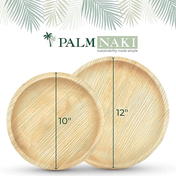 PALM NAKI - Platos de hoja de palma ecológicos, redondos de 10 pulgadas, estilo bambú (paquete de 40), vajilla sostenible, decorativa y compostable (10 pulgadas) - Image 4