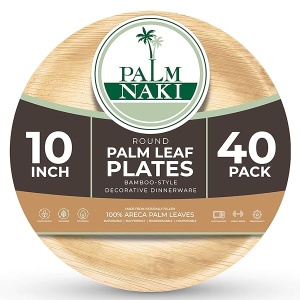 PALM NAKI - Platos de hoja de palma ecológicos, redondos de 10 pulgadas, estilo bambú (paquete de 40), vajilla sostenible, decorativa y compostable (10 pulgadas)