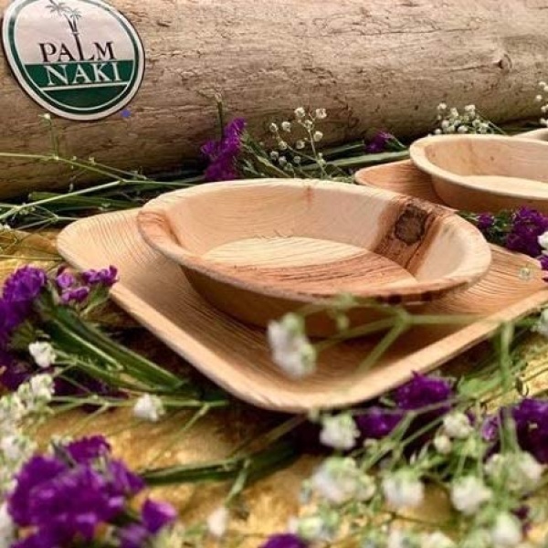 PALM NAKI - Platos de hoja de palma ecológicos, redondos de 10 pulgadas, estilo bambú (paquete de 40), vajilla sostenible, decorativa y compostable (10 pulgadas) - Image 6