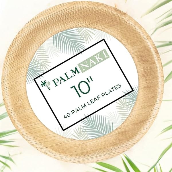 PALM NAKI - Platos de hoja de palma ecológicos, redondos de 10 pulgadas, estilo bambú (paquete de 40), vajilla sostenible, decorativa y compostable (10 pulgadas) - Image 8