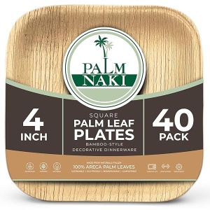PALM NAKI - Platos pequeños cuadrados de hojas de palma (40 unidades) - Vajilla desechable, ecológicos, compostables y biodegradables (platos de 4 pulgadas)