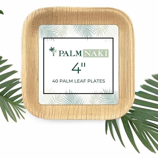 PALM NAKI - Platos pequeños cuadrados de hojas de palma (40 unidades) - Vajilla desechable, ecológicos, compostables y biodegradables (platos de 4 pulgadas) - Image 6