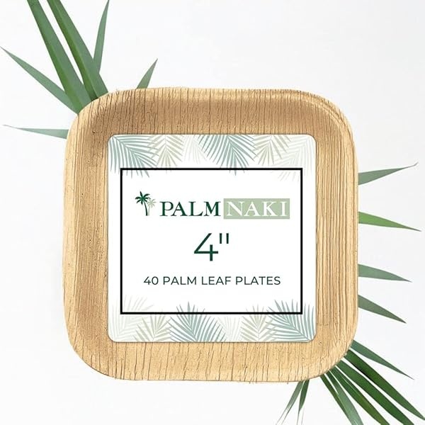 PALM NAKI - Platos pequeños cuadrados de hojas de palma (40 unidades) - Vajilla desechable, ecológicos, compostables y biodegradables (platos de 4 pulgadas) - Image 7