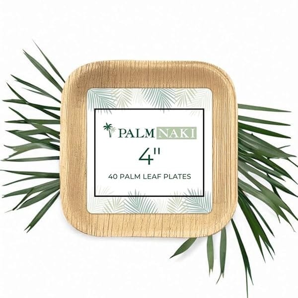 PALM NAKI - Platos pequeños cuadrados de hojas de palma (40 unidades) - Vajilla desechable, ecológicos, compostables y biodegradables (platos de 4 pulgadas) - Image 8