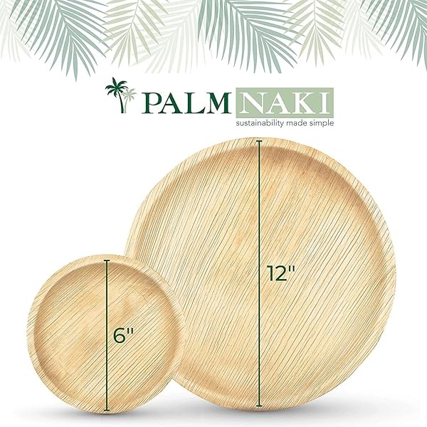 PALM NAKI - Platos redondos de hoja de palma (40 unidades) - Vajilla desechable, platos redondos compostables y biodegradables (platos redondos de 6 pulgadas) - Image 4