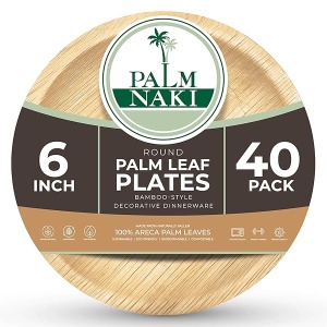 PALM NAKI - Platos redondos de hoja de palma (40 unidades) - Vajilla desechable, platos redondos compostables y biodegradables (platos redondos de 6 pulgadas)