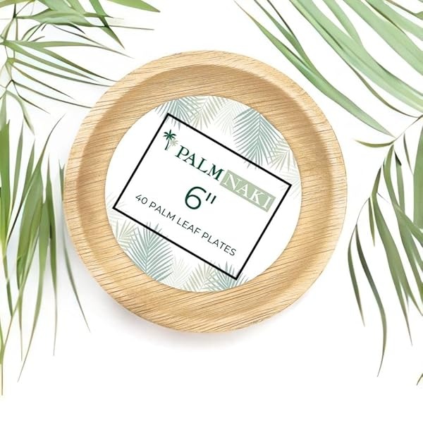PALM NAKI - Platos redondos de hoja de palma (40 unidades) - Vajilla desechable, platos redondos compostables y biodegradables (platos redondos de 6 pulgadas) - Image 7