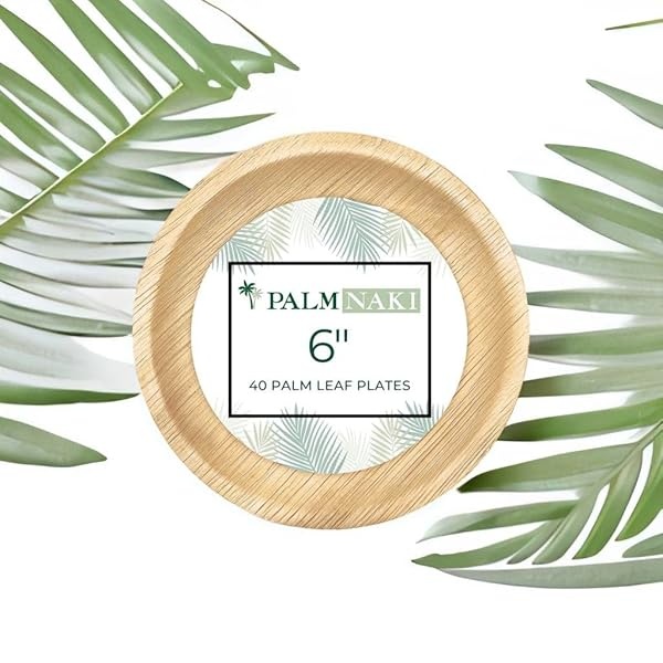 PALM NAKI - Platos redondos de hoja de palma (40 unidades) - Vajilla desechable, platos redondos compostables y biodegradables (platos redondos de 6 pulgadas) - Image 8