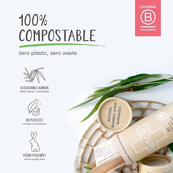 PARCHE - Vendajes de bambú ecológicos para cortes y arañazos, hipoalergénicos para el cuidado de las heridas para la piel sensible, compostable y biodegradable, sin látex, sin plástico, cero residuos, natural, 25 unidades (paquete de 2) - Image 4