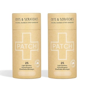 PARCHE - Vendajes de bambú ecológicos para cortes y arañazos, hipoalergénicos para el cuidado de las heridas para la piel sensible, compostable y biodegradable, sin látex, sin plástico, cero residuos, natural, 25 unidades (paquete de 2)