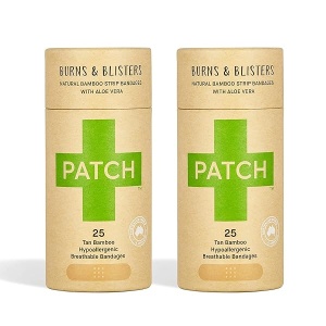 PARCHE - Vendajes de bambú ecológicos para mordeduras y astillas hipoalergénicas, cuidado de heridas para pieles sensibles, biodegradables, libres de látex, sin plástico, sin residuos, aloe vera, 25 unidades (paquete de 2)
