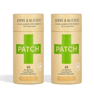 PARCHE - Vendajes de bambú ecológicos para mordeduras y astillas hipoalergénicas, cuidado de heridas para pieles sensibles, biodegradables, libres de látex, sin plástico, sin residuos, aloe vera, 25 unidades (paquete de 2)