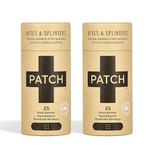 PATCH Vendajes de bambú ecológicos para mordeduras y astillas hipoalergénicas, cuidado de heridas para pieles sensibles, biodegradables, libres de látex, sin plástico, sin residuos, carbón activado 25 quilates (2 unidades)