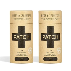 PATCH Vendajes de bambú ecológicos para mordeduras y astillas hipoalergénicas, cuidado de heridas para pieles sensibles, biodegradables, libres de látex, sin plástico, sin residuos, carbón activado 25 quilates (2 unidades)