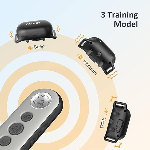 PATPET Collar de choque para perro con control remoto, 3 modos de entrenamiento seguros, recargable e impermeable, collar de entrenamiento para perros pequeños, medianos y grandes (8-120 libras), collar de corteza eléctrica de control de 3000 pies con control remoto - Image 7