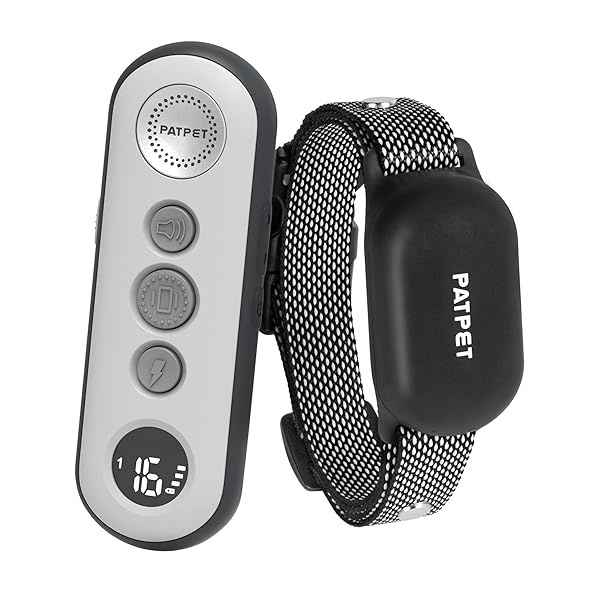 PATPET Collar de choque para perro con control remoto, 3 modos de entrenamiento seguros, recargable e impermeable, collar de entrenamiento para perros pequeños, medianos y grandes (8-120 libras), collar de corteza eléctrica de control de 3000 pies con control remoto