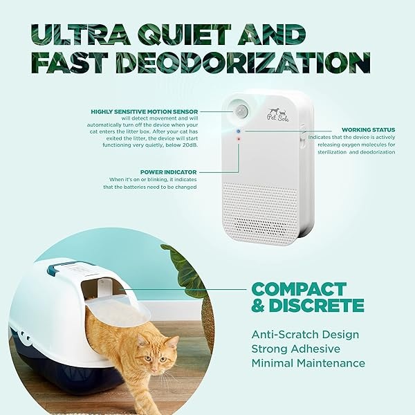 PETSOLE Desodorizador de arena para gatos sin perfume, eliminador de olores, 80% desodorización, 99,9% libre de polvo, 7 días de duración de la batería para todo tipo de arena para gatos, cuarto de baño, cocina - Image 6
