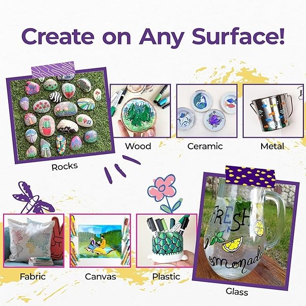 PINTAR Premium Acrylic Paint Pens - (26 Colors) Medium Tip Pens For Rock Painting, Ceramic Glass, Wood, Paper, Fabric & Porcelain, Water Resistant Paint Set, Surface Pen, Craft Supplies, DIY Project - Image 3