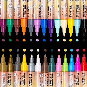 PINTAR Premium Acrylic Paint Pens - (26 Colors) Medium Tip Pens For Rock Painting, Ceramic Glass, Wood, Paper, Fabric & Porcelain, Water Resistant Paint Set, Surface Pen, Craft Supplies, DIY Project