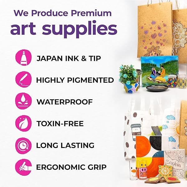 PINTAR Premium Acrylic Paint Pens - (26 Colors) Medium Tip Pens For Rock Painting, Ceramic Glass, Wood, Paper, Fabric & Porcelain, Water Resistant Paint Set, Surface Pen, Craft Supplies, DIY Project - Image 9