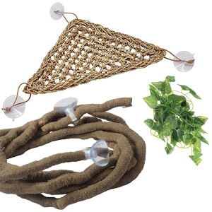 PINVNBY Hamaca de dragón barbudo, accesorios de tanque de dragón barbudo, vides escalador de selva, hojas flexibles de terrario de reptiles con ventosas, decoración de hábitat para camaleón, lagartos,