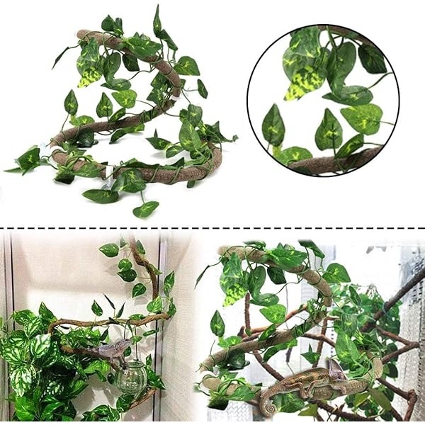 PINVNBY Hamaca de dragón barbudo, accesorios de tanque de dragón barbudo, vides escalador de selva, hojas flexibles de terrario de reptiles con ventosas, decoración de hábitat para camaleón, lagartos, - Image 6