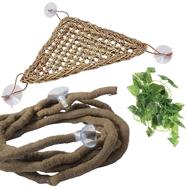 PINVNBY Hamaca de dragón barbudo, accesorios de tanque de dragón barbudo, vides escalador de selva, hojas flexibles de terrario de reptiles con ventosas, decoración de hábitat para camaleón, lagartos,