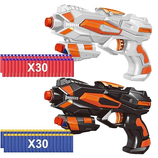 POKONBOY - Juego de 2 pistolas de juguete para niños y niñas con 60 dardos de espuma suave de repuesto, 2 pulseras para niños, regalos de cumpleaños, regalos de fiesta, regalos de mano para Navidad de - Image 3