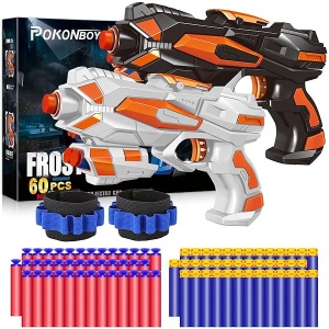 POKONBOY - Juego de 2 pistolas de juguete para niños y niñas con 60 dardos de espuma suave de repuesto, 2 pulseras para niños, regalos de cumpleaños, regalos de fiesta, regalos de mano para Navidad de