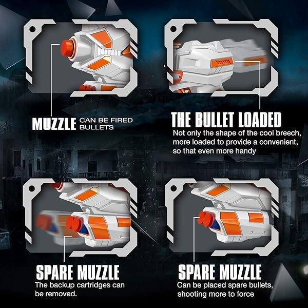 POKONBOY - Juego de 4 pistolas Blaster compatibles con balas Nerf Guns, pistolas de juguete para niños y niñas con 80 dardos de repuesto de espuma, juguetes de pistola de mano para niños de más de 6 - Image 5