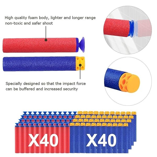 POKONBOY - Juego de 4 pistolas Blaster compatibles con balas Nerf Guns, pistolas de juguete para niños y niñas con 80 dardos de repuesto de espuma, juguetes de pistola de mano para niños de más de 6 - Image 6