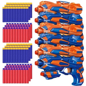 POKONBOY Pistolas Blaster de 6 unidades para pistolas Nerf, pistolas de juguete para niños con 120 dardos de espuma de relleno, juguetes de pistola de mano para niños de 4 a 8 años de edad, cumpleaños
