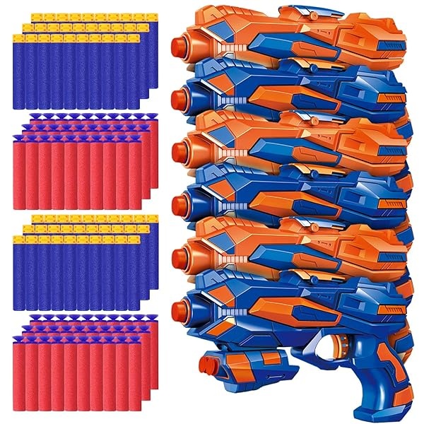 POKONBOY Pistolas Blaster de 6 unidades para pistolas Nerf, pistolas de juguete para niños con 120 dardos de espuma de relleno, juguetes de pistola de mano para niños de 4 a 8 años de edad, cumpleaños
