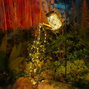 POPKER - Luces solares para exteriores, luces decorativas para regadera, cadena LED impermeable, decoración para jardín, camino, patio, porche, regalos de jardinería