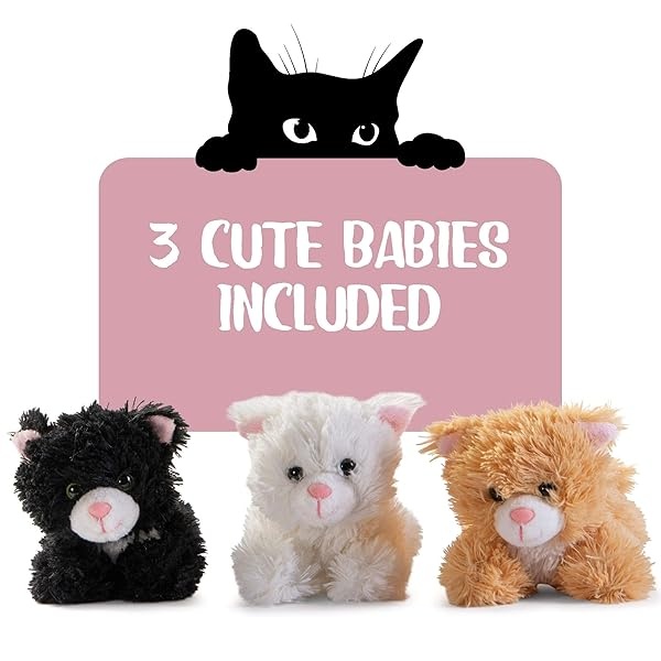 PREXTEX - Juguetes de peluche para gatos con 3 gatos y animales de peluche para bebés, cremalleras para gatos grandes, 3 gatitos de peluche para niños de 3 a 5 años, juguete de peluche para gatos, - Image 3