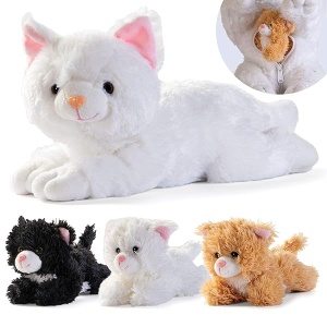 PREXTEX - Juguetes de peluche para gatos con 3 gatos y animales de peluche para bebés, cremalleras para gatos grandes, 3 gatitos de peluche para niños de 3 a 5 años, juguete de peluche para gatos,