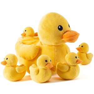 PREXTEX - Peluche de pato con 5 patos de peluche para bebés, cremalleras de pato grande, 5 patitos de peluche pequeños, juguetes de peluche de pato para niños de 3 a 5 años, juguete de pato y patito,