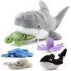 PREXTEX - Peluche de tiburón con 5 animales marinos de peluche, tortuga, ballena, pulpo, mantarraya, felpa de cangrejo, juguetes de peluche de tiburón para niños de 3 a 5 años, juguete gigante de