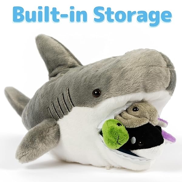 PREXTEX - Peluche de tiburón con 5 animales marinos de peluche, tortuga, ballena, pulpo, mantarraya, felpa de cangrejo, juguetes de peluche de tiburón para niños de 3 a 5 años, juguete gigante de - Image 4