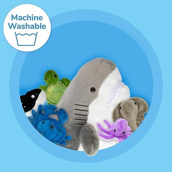 PREXTEX - Peluche de tiburón con 5 animales marinos de peluche, tortuga, ballena, pulpo, mantarraya, felpa de cangrejo, juguetes de peluche de tiburón para niños de 3 a 5 años, juguete gigante de - Image 6