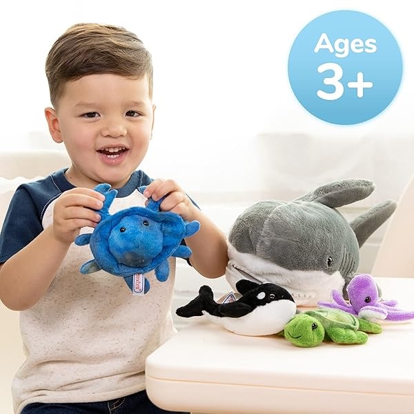 PREXTEX - Peluche de tiburón con 5 animales marinos de peluche, tortuga, ballena, pulpo, mantarraya, felpa de cangrejo, juguetes de peluche de tiburón para niños de 3 a 5 años, juguete gigante de - Image 7