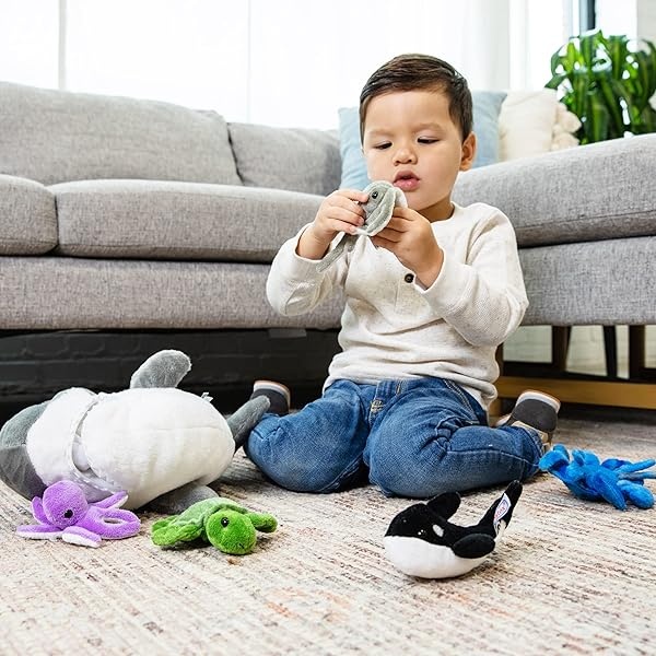 PREXTEX - Peluche de tiburón con 5 animales marinos de peluche, tortuga, ballena, pulpo, mantarraya, felpa de cangrejo, juguetes de peluche de tiburón para niños de 3 a 5 años, juguete gigante de - Image 8