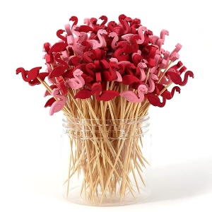 Palillos de cóctel de 200 unidades, palillos de dientes de madera de bambú natural, palillos de cóctel para fiestas (flamenco)