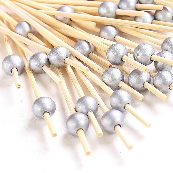 Palillos de cóctel de plata 100 unidades, palillos de madera hechos a mano, palillos de cóctel, suministros para fiestas, color plateado mate - Image 3