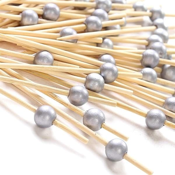 Palillos de cóctel de plata 100 unidades, palillos de madera hechos a mano, palillos de cóctel, suministros para fiestas, color plateado mate - Image 4