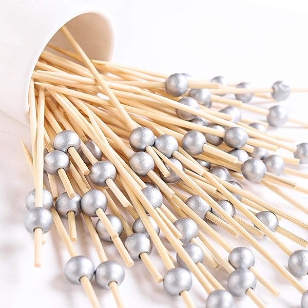 Palillos de cóctel de plata 100 unidades, palillos de madera hechos a mano, palillos de cóctel, suministros para fiestas, color plateado mate - Image 5
