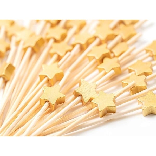 Palillos de madera hechos a mano para cócteles, 100 palillos de cóctel, suministros para fiestas, Dorado - Image 3